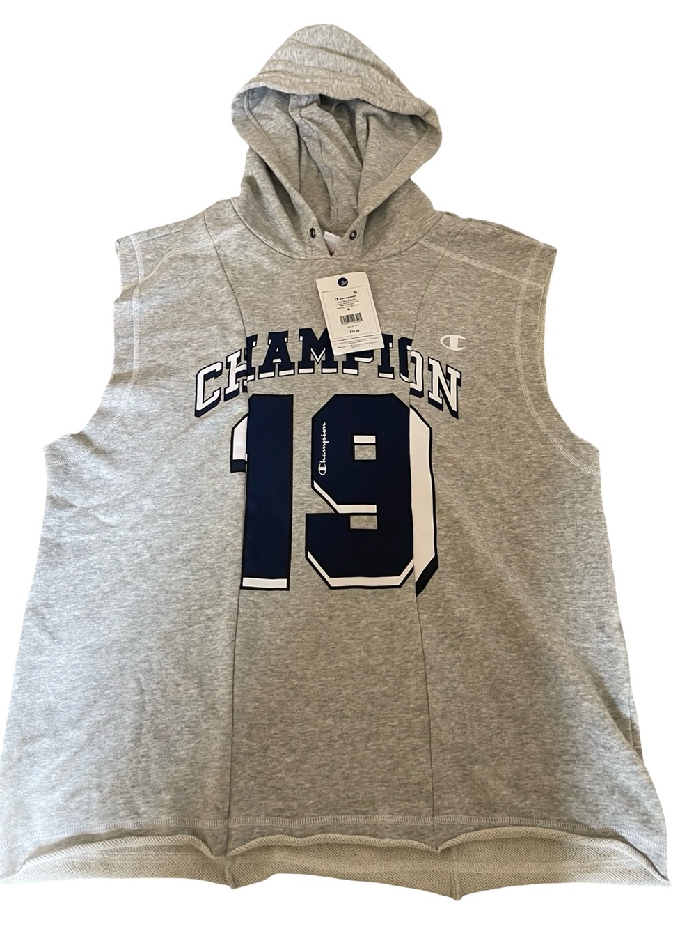 NWT Champion Men's Sleeveless Hoodie Grey Varsity Graphic Pullover size M